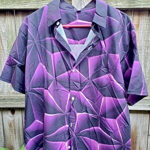 Unisex geometric pattern short sleeve button down